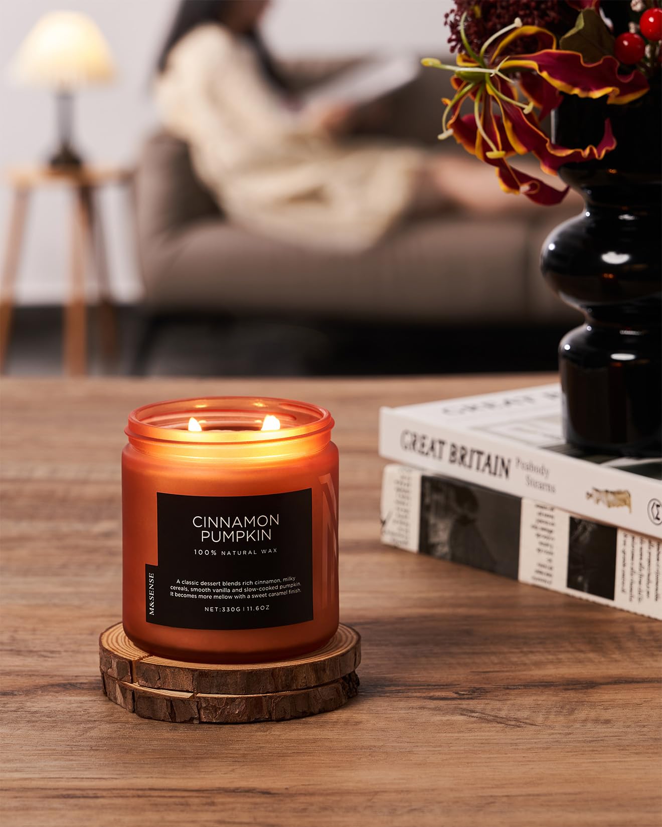 Vela Perfumada De Calabaza Y Canela 11.6 Oz - Cera De Soja Natural, 2 Mechas, 70 Horas De Duración