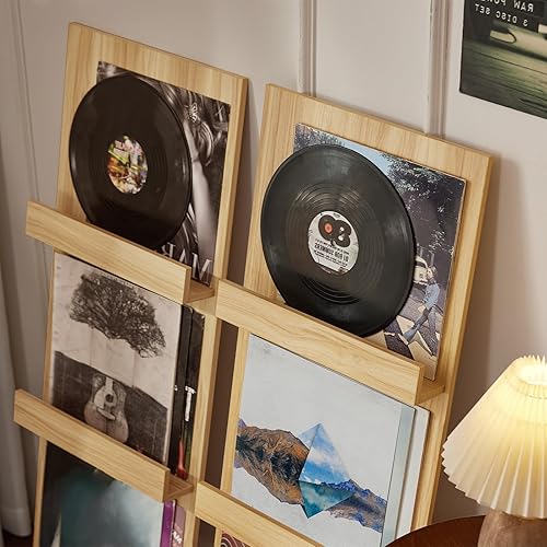 Miniatura 6 de LELELINKY Soporte para discos de vinilo de montaje en pared con área de visualización de 3 niveles, soporte de almacenamiento de discos de 47.5