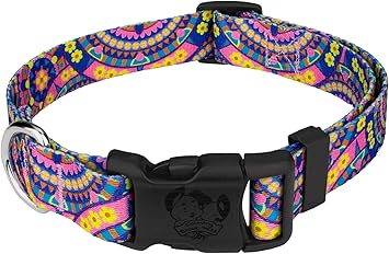 Country Brook Petz - Blue Boho Mandala Everyday Dog Collar - Made in The U.S.A. - Groovy Collection Featuring Far Out Designs 1/2 Inch, 2XS