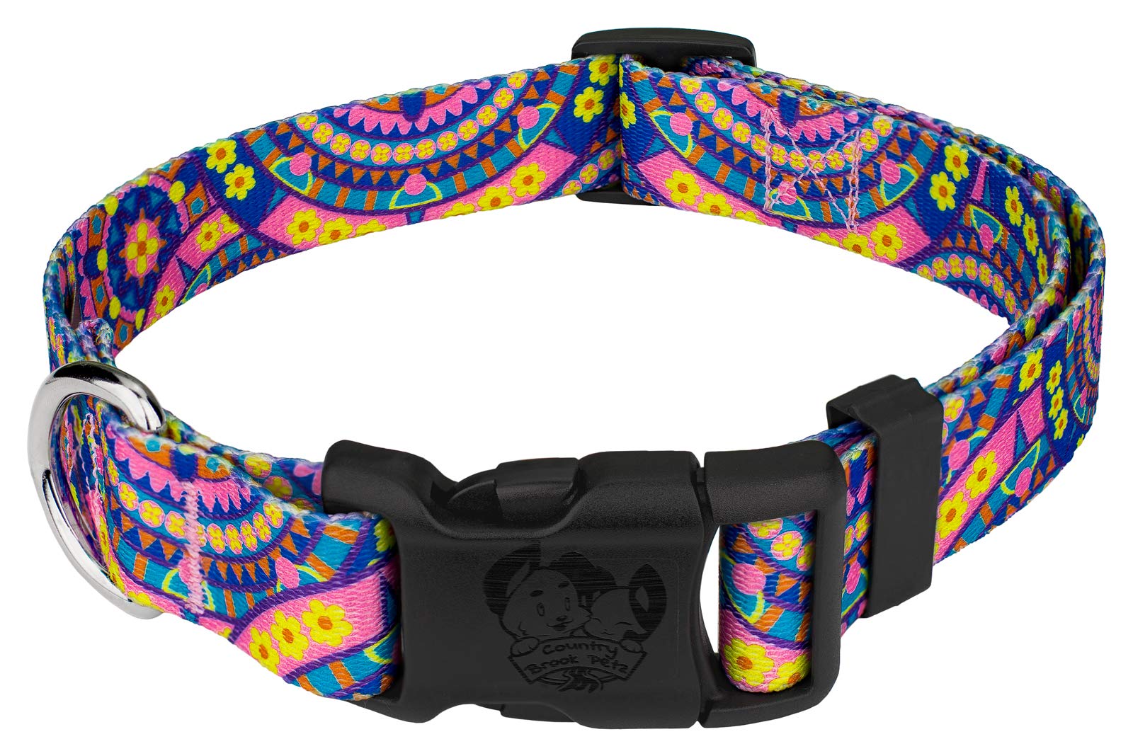 Country Brook Petz - Deluxe Blue Boho Mandala Dog Collar - Made in The U.S.A. - Groovy Collection Featuring Far Out Designs (1/2 Inch, Extra Small)
