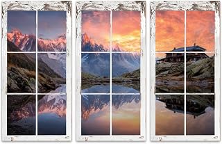 ODGNTEIVG 3 Piece Canvas Wall Art Wooden cabin Lac Blanc lake French Alps Modern Print Paintings Artwork Picture Wall Decor for Living Room Home Office Decor
