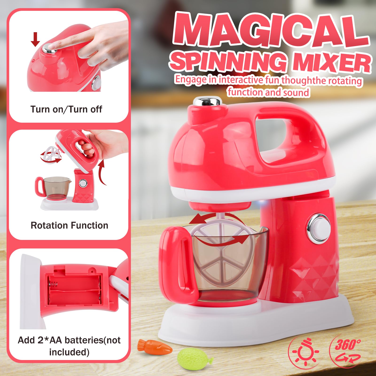 Ensemble d'appareils de cuisine pour enfants avec machine à café, mixeur, grille-pain, batteur, accessoires de cuisine pour enfants, jouets de cuisine de jeu avec aliments, avec lumière et son, jeux
