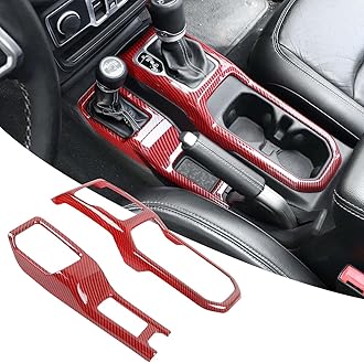 RT-TCZ Center Console Gear Shift Panel Trim Cover 4WD Four Wheel Drive Cup Holder Panel Trim Cover Decoration Interior Accessories for Jeep Wrangler JL JLU & Gladiator JT 2018-2024,Red Carbon Fiber