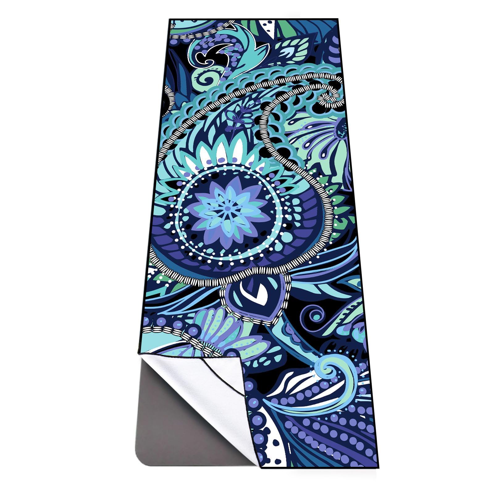 QiyI Yoga Mat Towel with Corner Pockets, Non Slip Sweat Absorbent Hot Yoga Towels, Soft Yoga Blankets with Travel Bag, Skidless Mat Cover for Workout, Gym, Fitness - 70"x26", Vintage Paisley