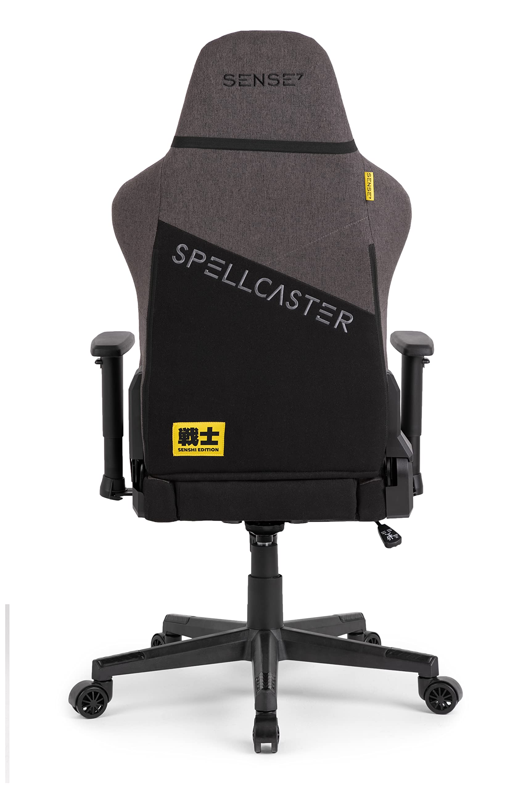 SENSE7 Poltrona da gioco Spellcaster Edizione Senshi, ergonomico, cuscini lombari regolabili, inclinazione regolabile, funzione di oscillazione, sedia da gioco in tessuto, 150kg, sedia PC grigia