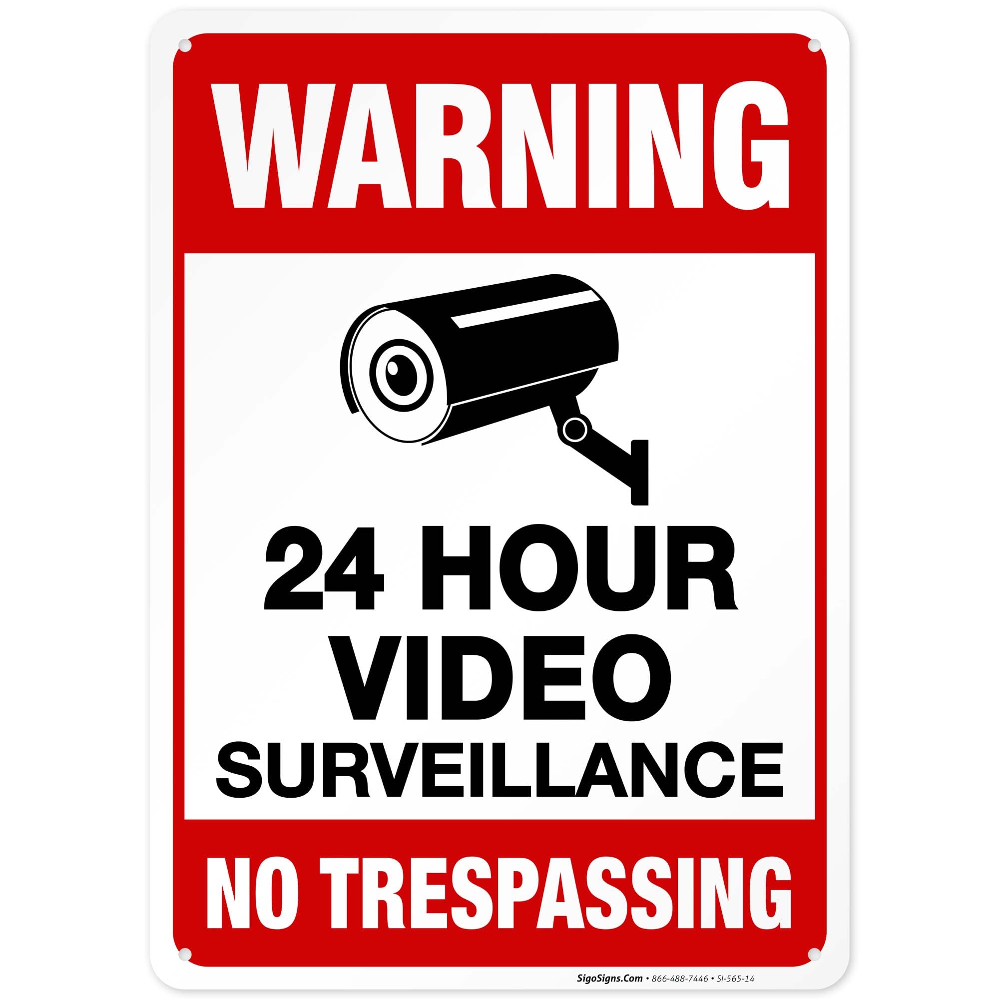 Sigo Signs 24 Hour Video Surveillance, No Trespassing Sign Legend, Aluminum-image-29