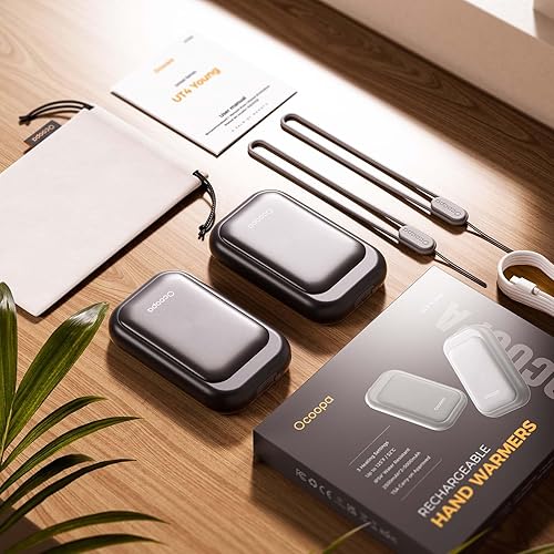 Miniatura 8 de OCOOPA Calentadores de manos magnéticos recargables, paquete de 2, calentador de manos eléctrico estilo tarjeta, 5000 mAh, calentador de manos