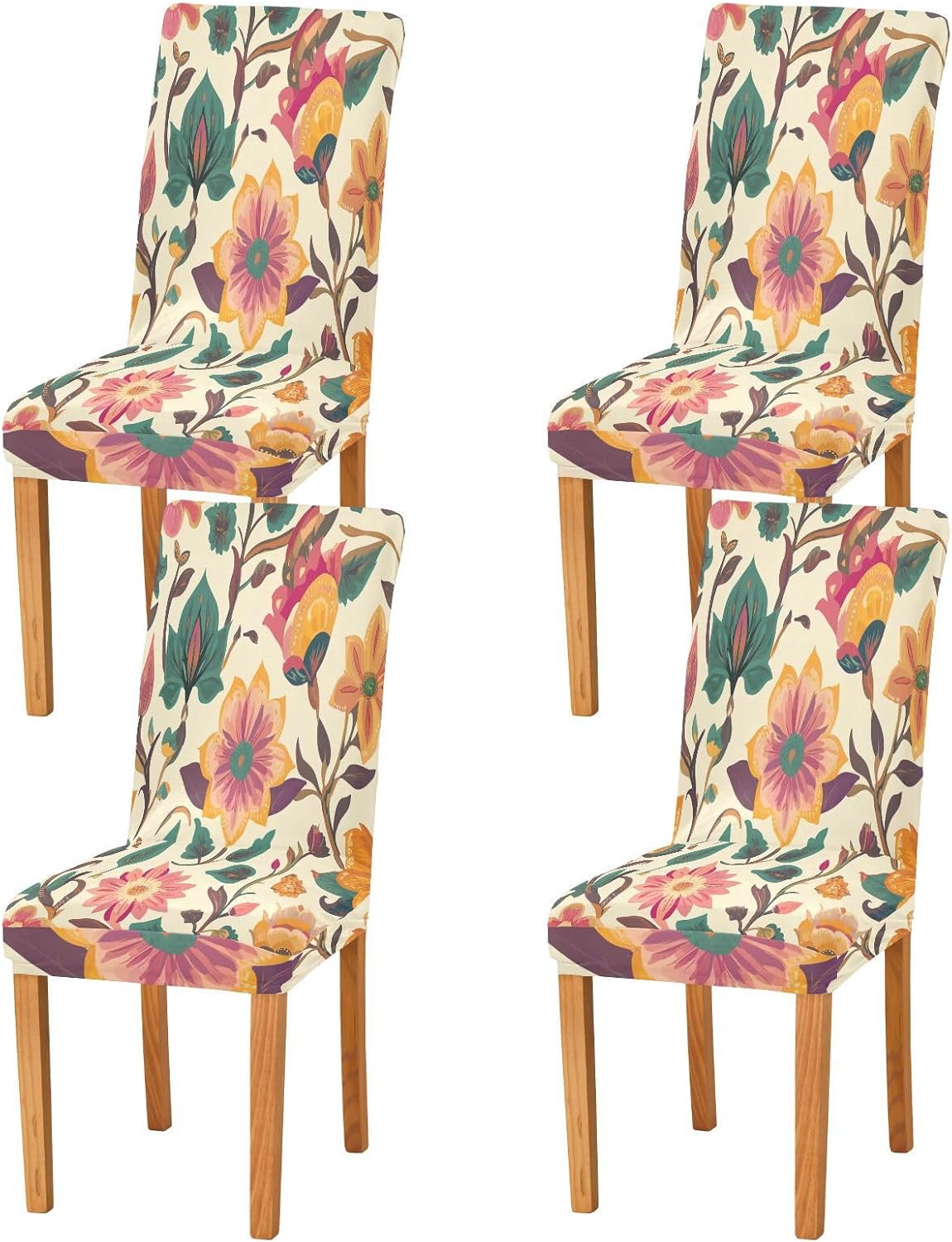 ALAZA Chair Covers for Dining Room, Indian Tribal Orange Floral Stretch Chair Cover Sets Chair Protector Removable Washable for Ktichen Restaurant Hotel