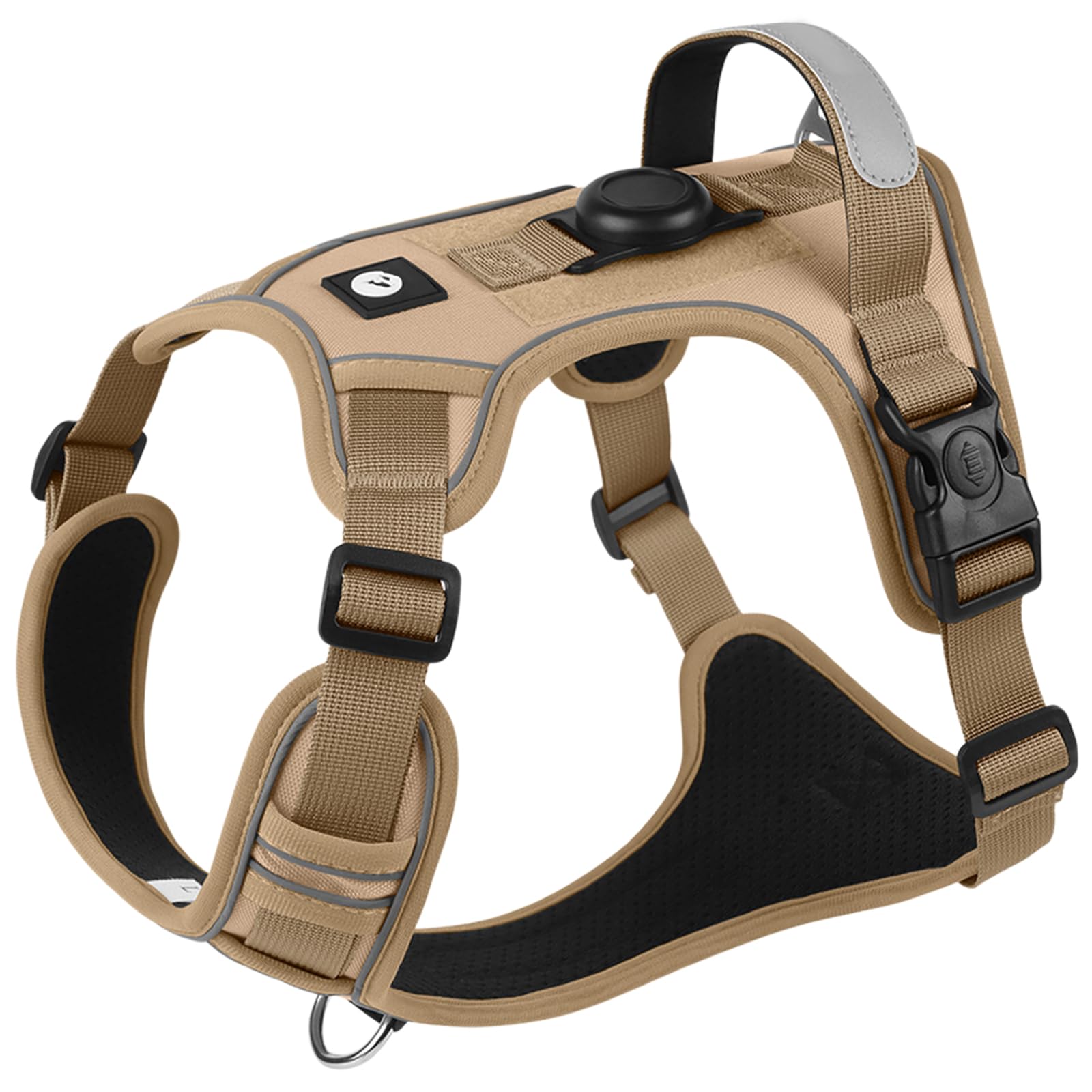 No Pull Dog Harness, Adjustable Reflective Breathable Dog Harness, Soft Padded Comfortable No-Choke Pet Vest with 2 Leash Clips for Small Medium and Large Dogs Walking Training (Khaki, XL)