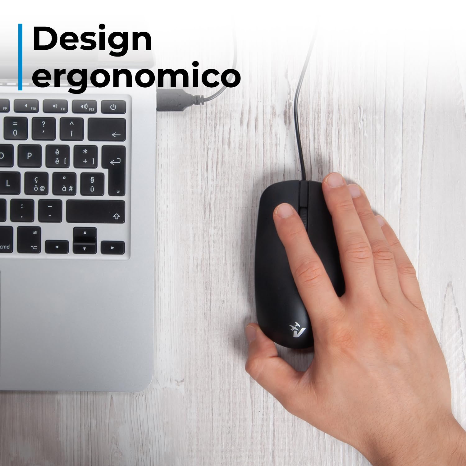 VulTech MOU-10 Mouse con filo USB Silenzioso, Switch DPI regolabile 1000-2000, 4 Pulsanti + Rotella Scroll, Ergonomico, Ultraleggero, Plug and Play per Windows, Mac OS X e Linux