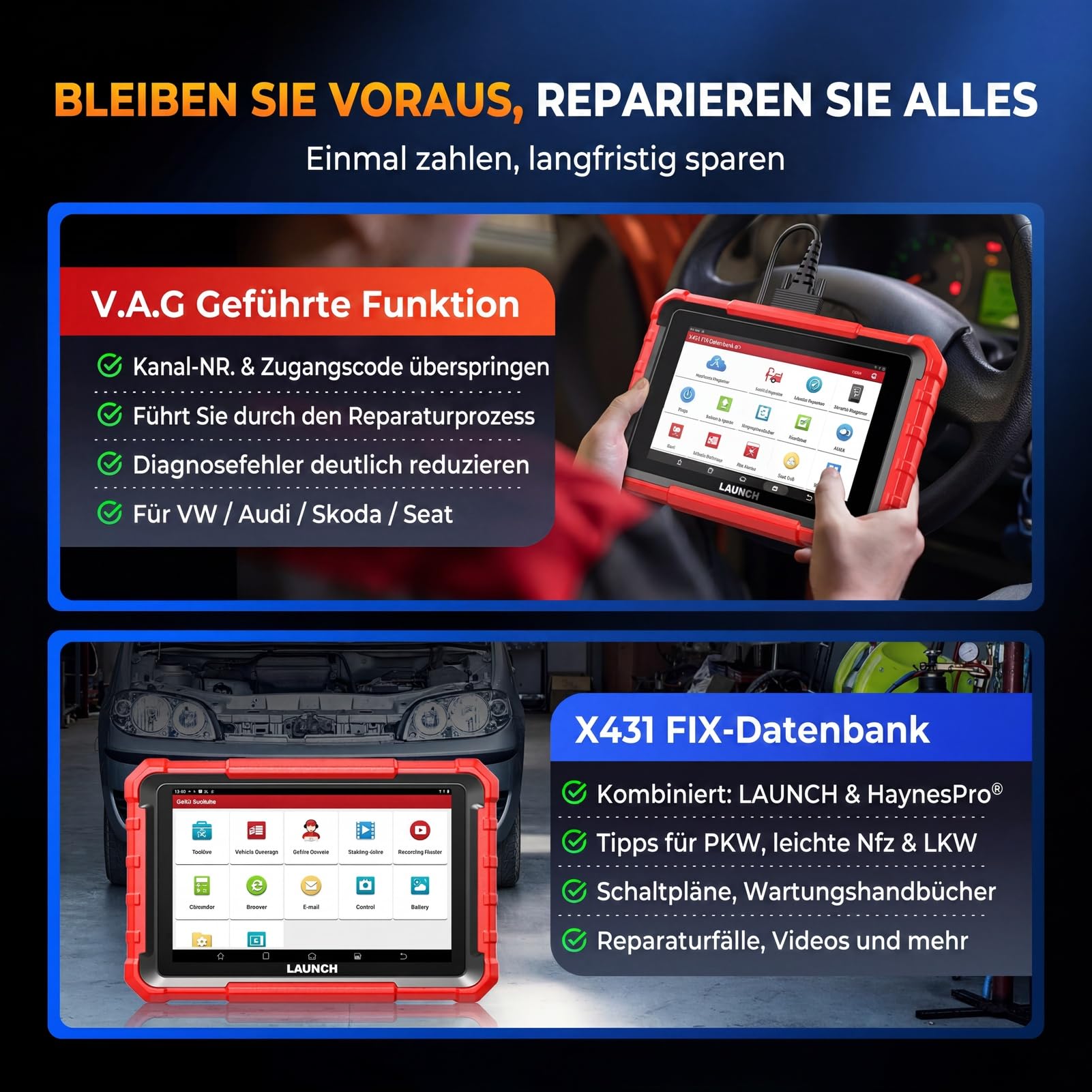 LAUNCH X431 Pros Elite OBD2 Diagnosegerät Auto, Bidirektional Scanner mit ECU Codierung, Voll Systemdiagnose, 45+ Servicefunktionen, CANFD & DOIP, FCA Autoauth, 2 Jahren Update
