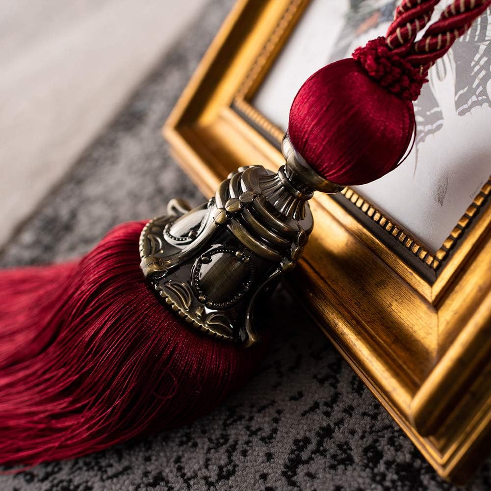 Melodieux Decorative Curtain Tiebacks Antique Tassels Holdbacks - Home Office Windows Drapery Fasteners Fringe Ropes, Set of 2 (Red)