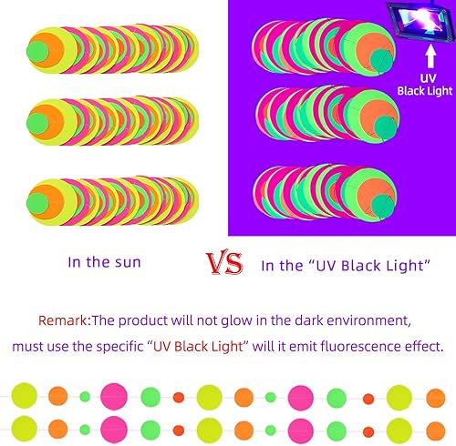 Miniatura 3 de Guirnalda de papel de punto redondo UV de 110 pies, serpentinas de luz negra, decoraciones de neón para fiesta de brillo oscuro, reactivo a los