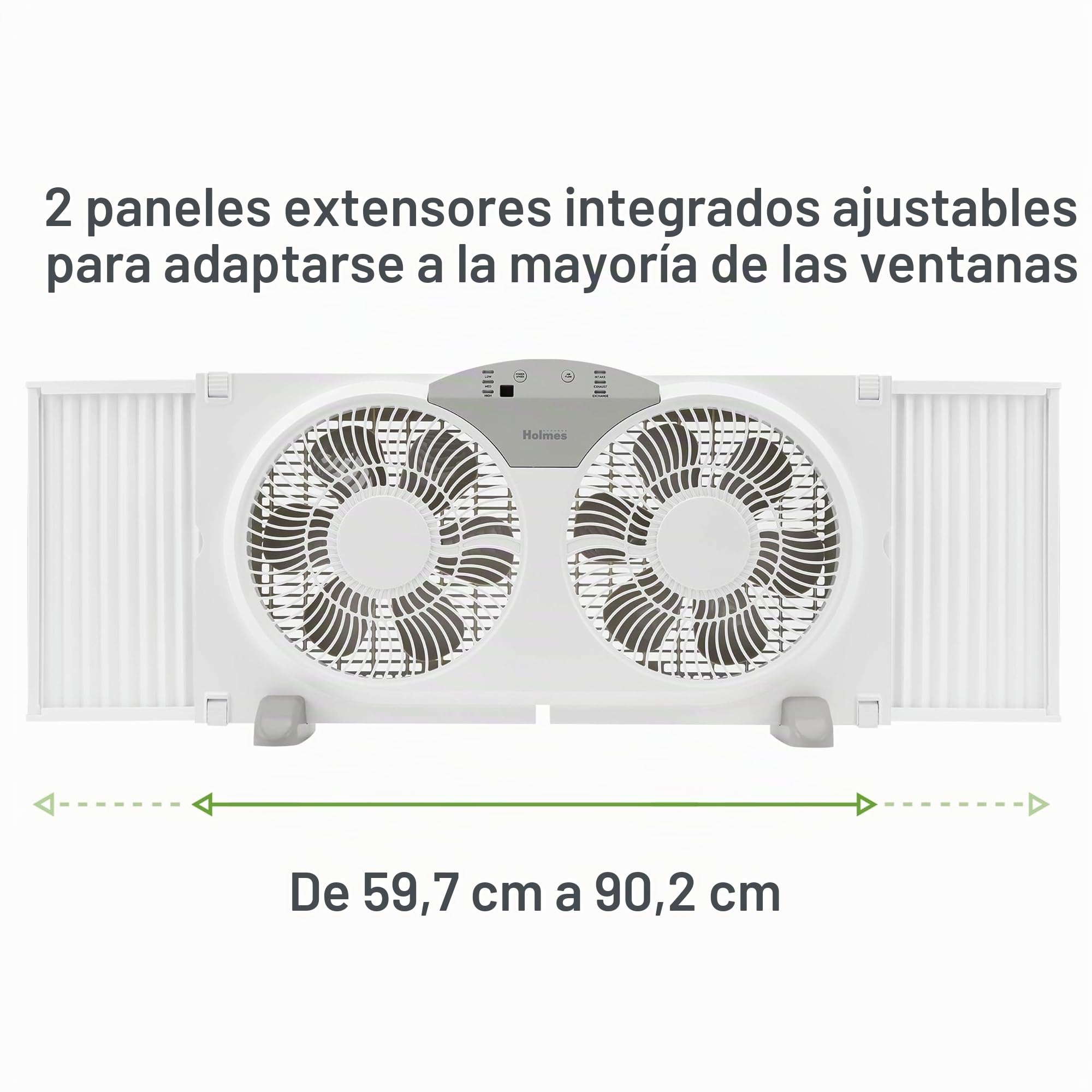 Holmes Ventilador de ventana digital doble de 9 pulgadas, aspas reversibles, intercambio de entrada/salida, 3 velocidades, paneles extensores integrados, ideal para el hogar, dormitorio u oficina,