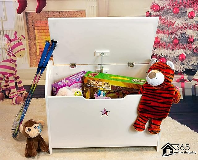 Marco Paul Toy Box Kids White Large Square Style Deep Box Toy Storage Chest Storage For Toys And Clutter Easy Home Organization Seat Ottoman