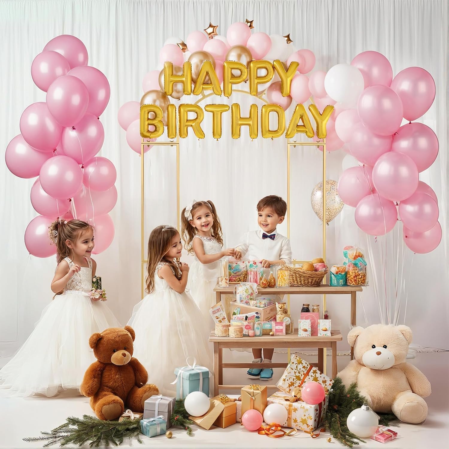 GRENTY Open Arch Backdrop Stand,7.2 FT Metal Double Arch Backdrop Frame U Shaped Wedding Arches for Wedding Ceremony, Baby Shower, Birthday Party, Graduation Party