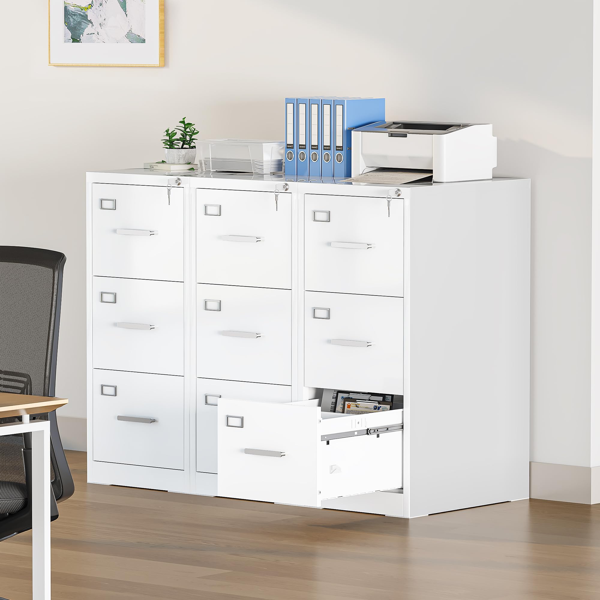YITAHOME Aktenschrank Abschließbar mit 3 Schubladen, Metall Aktenschränke mit Cue-Karte für A4, Legal, Letter, Büroschrank Metallschrank für Home-Office, Hängeregistratur, Weiß, 62 x 45 x 102cm
