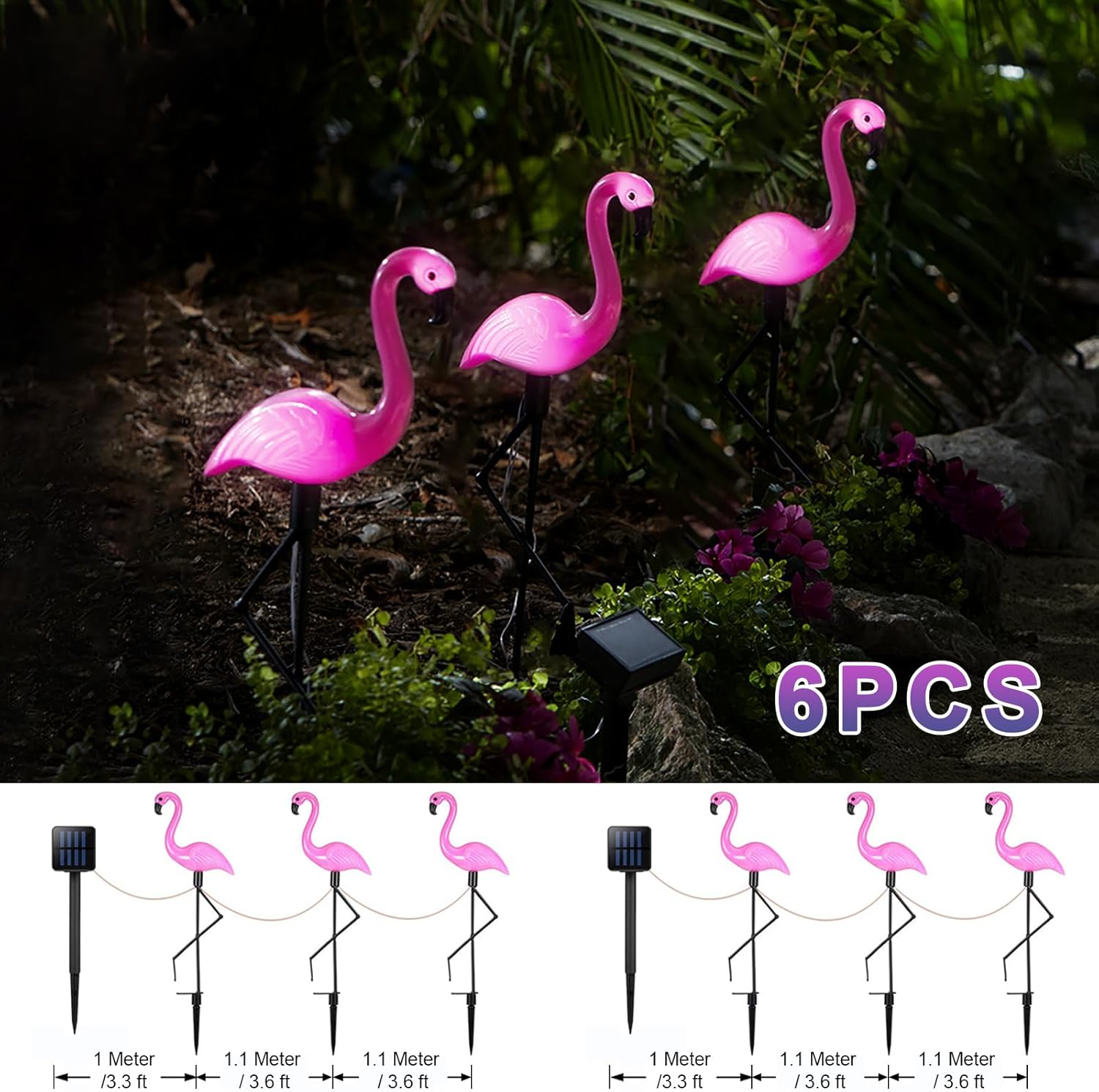 Solar Flamingo Light 6 Pcs, Waterproof Solar Garden Lights Outdoor Decor, Pink Flamingo Garden Decor, Birthday Christmas New Home Gift, for Yard Lawn Walkway Pathway
