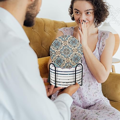 Miniatura 7 de 8 posavasos de cerámica con soporte, posavasos absorbentes para mesa de café, adecuados para varias tazas de 4 pulgadas (color, 8)