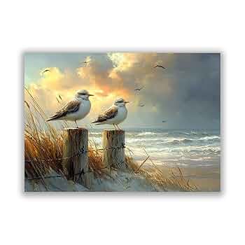 絵画　鳥　海 Amazon.co.jp: SHYAMIC 海絵 アート海 自然風景, 片足の鳥 海絵