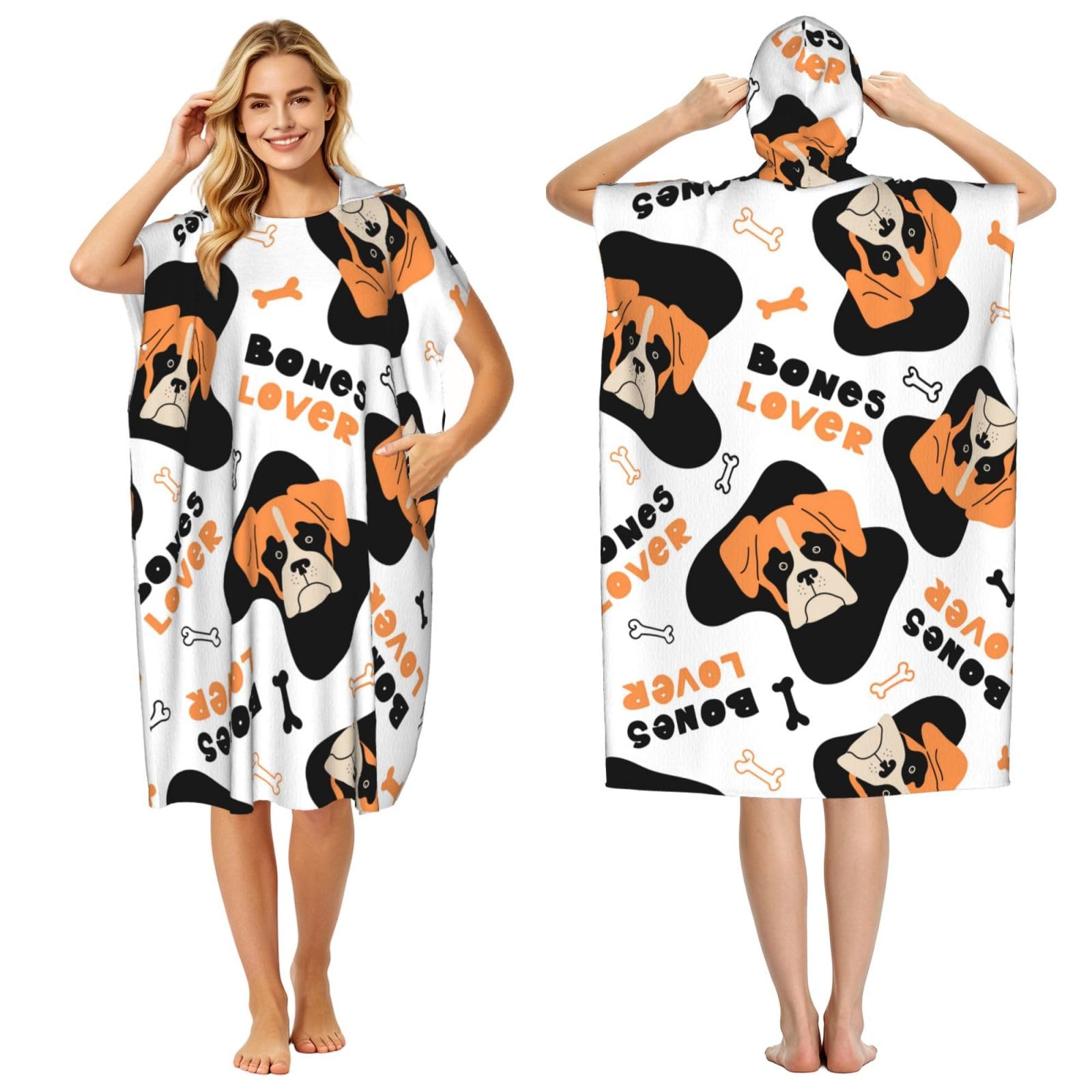 Poadnly Vector Seamless Pattern With Boxer, Adult Hooded Beach Towel 90 x 110 cm,Changing Bath Robe, Surf Poncho Towel For Women Men