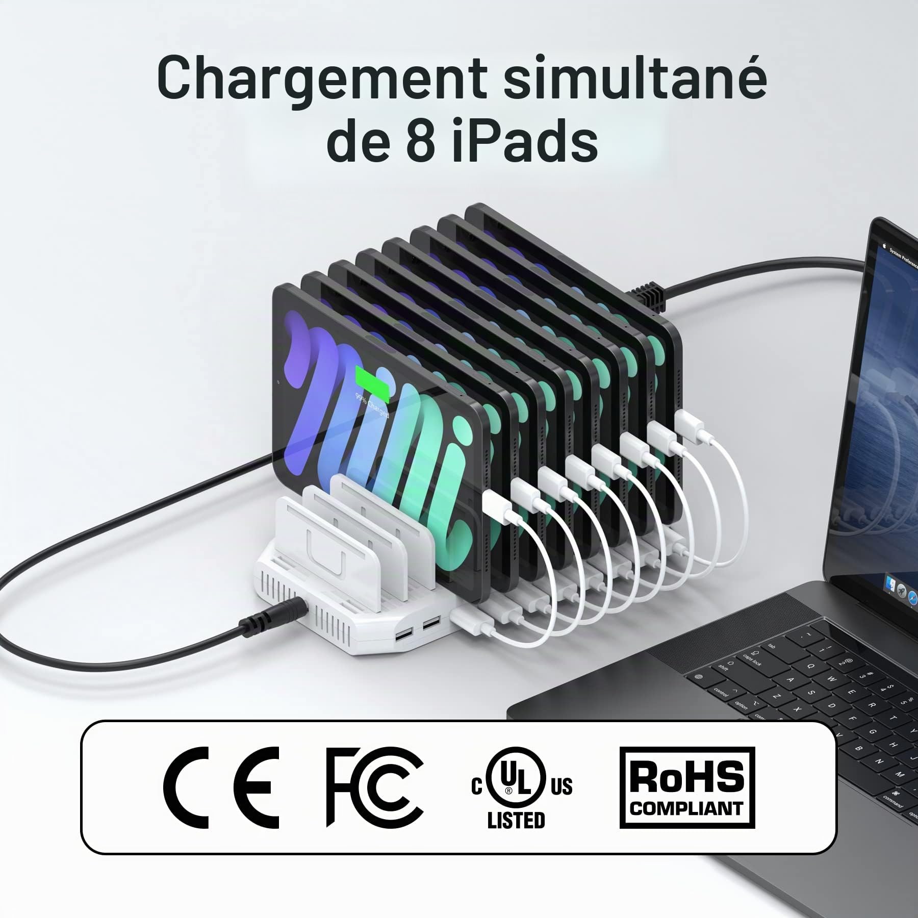 Unitek 96W 10 Ports USB Station de Charge,Station de Chargement avec QC3.0