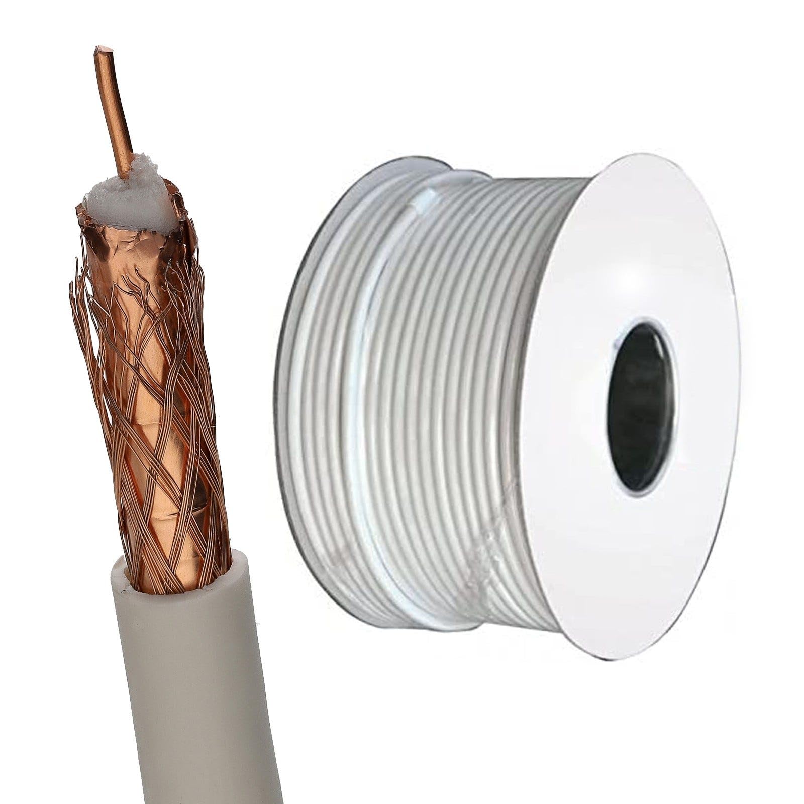 kenable Câble Coaxial Satellite TV Numérique 100U OFC Cuivre Mousse PE Écran Alu 75 Ohms 100m Blanc