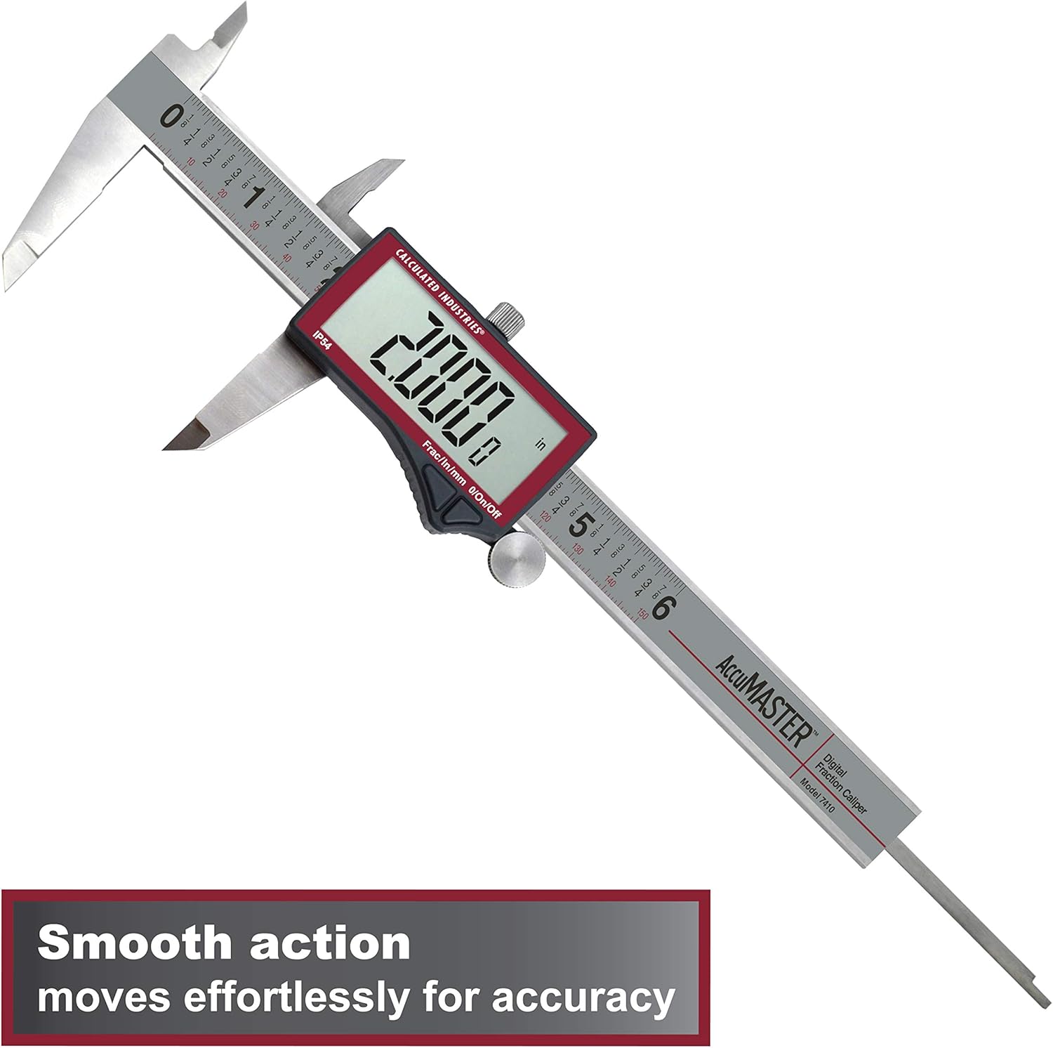 Calculated Industries 7410 AccuMASTER 6-Inch Digital Caliper, Fractional (1/64ths) + Inch + Metric with Largest Display Digits for Woodworkers | Stainless Steel | IP54 Splash/Dust Resistant | Auto-Off : Industrial & Scientific
