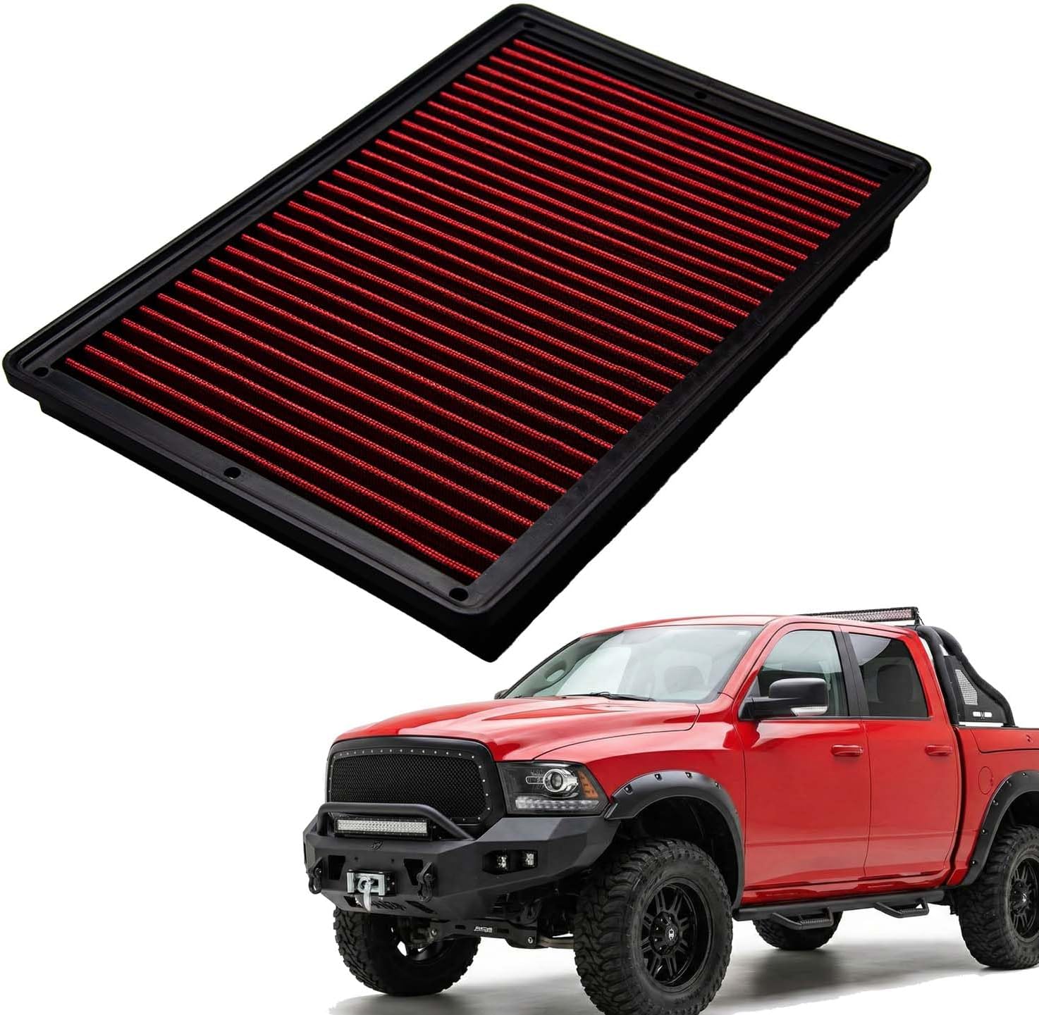 AZIFOK High Flow Engine Air Filter Compatible with Dodge Ram 1500 2500 3500 (2002-2024), Washable & Reusable Performance Replacement Part 33-2247,Compatible with V6 V8 V10 Models,Red