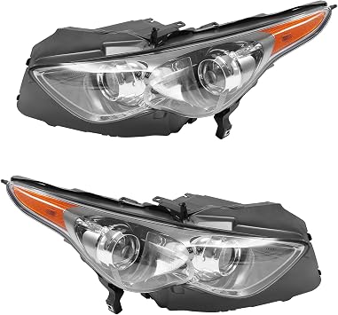 HID Headlight Assembly Left+Right Side for INFINITI 2009-2012 FX35/2013-2013 FX37/2009-2013 FX50/2014-2017 QX70, Driver & Passenger Side Head Lights Direct Replacement Left+Right