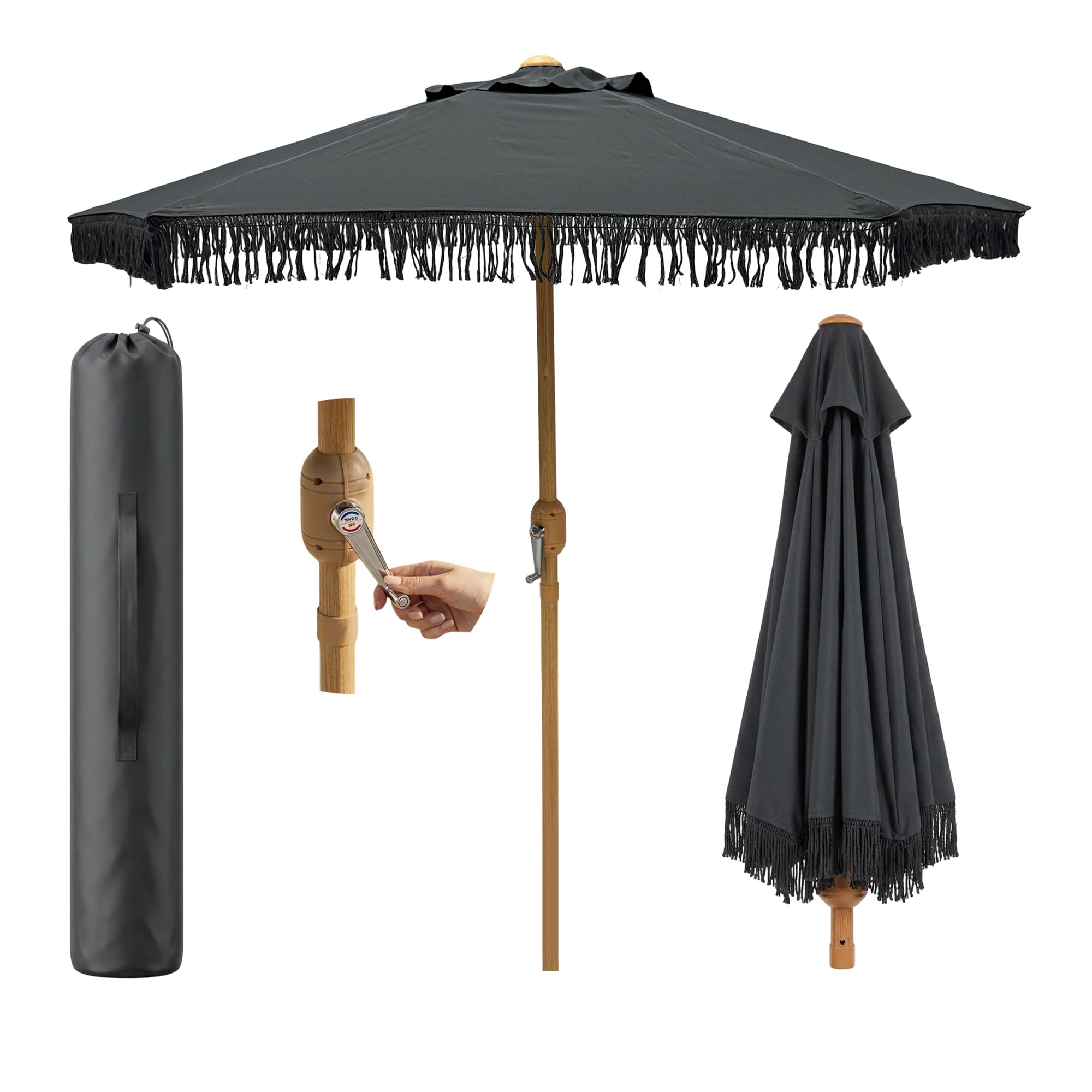 My Garden Parasol Umbrella 2M dia - Outdoor Sun Umbrella with Tassels, Steel Pole & Air Vent - Patio Umbrella Parasol, Weather Resistant Garden Parasol with Carry Bag, Umbrellas for Patio & Balcony