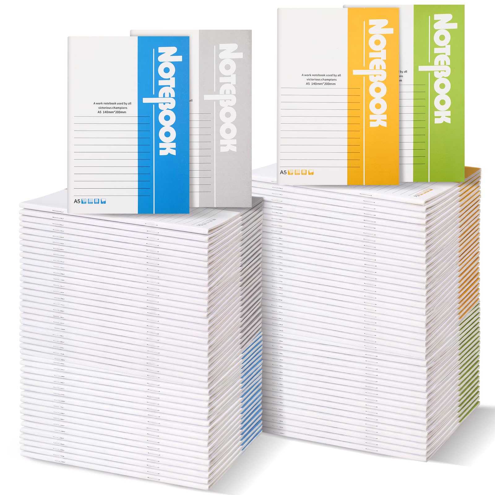 Resurhang Notizbücher, A5, 20 x 14 cm, liniert, 4 Farben, 30 Blatt, für Schule, Büro, Reisebedarf, 100 Stück