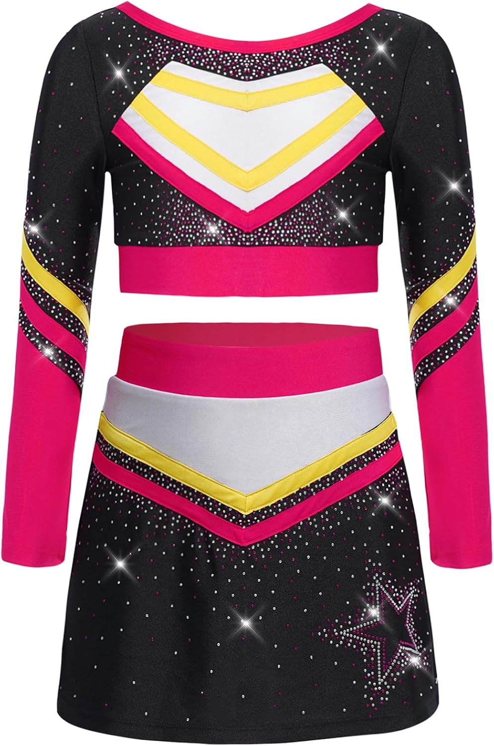 JEATHA Girls Cheer Leader Costume Cheerleading Uniform Competitions Gymnastics Party Clothing Top with Skirt Hot Pink 14 Years