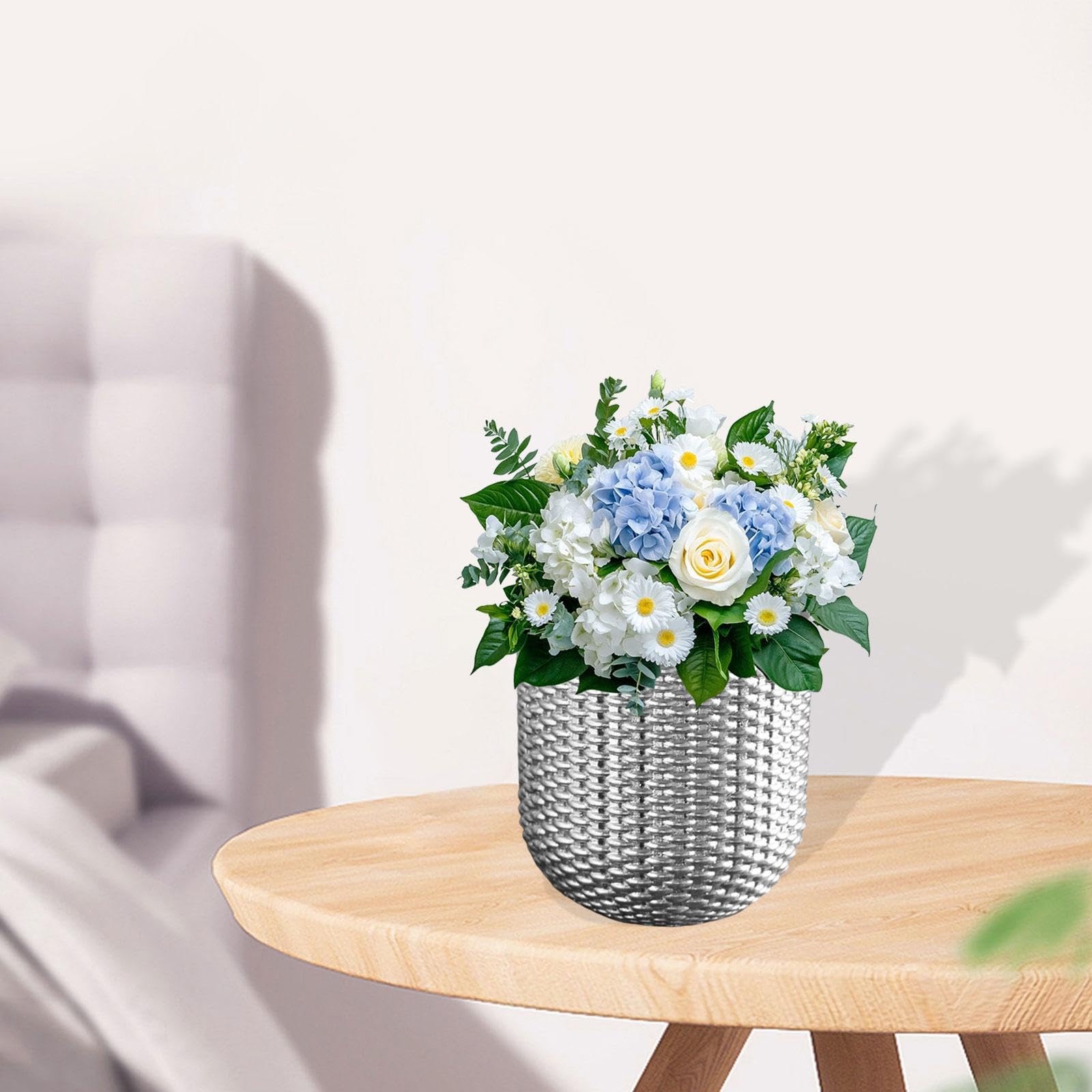 Vaso da Fiori in Resina, Ornamento da Scrivania, Contenitore per Piante, Vaso per Piante da Interno, Camera da Letto, Cilindro d'Argento