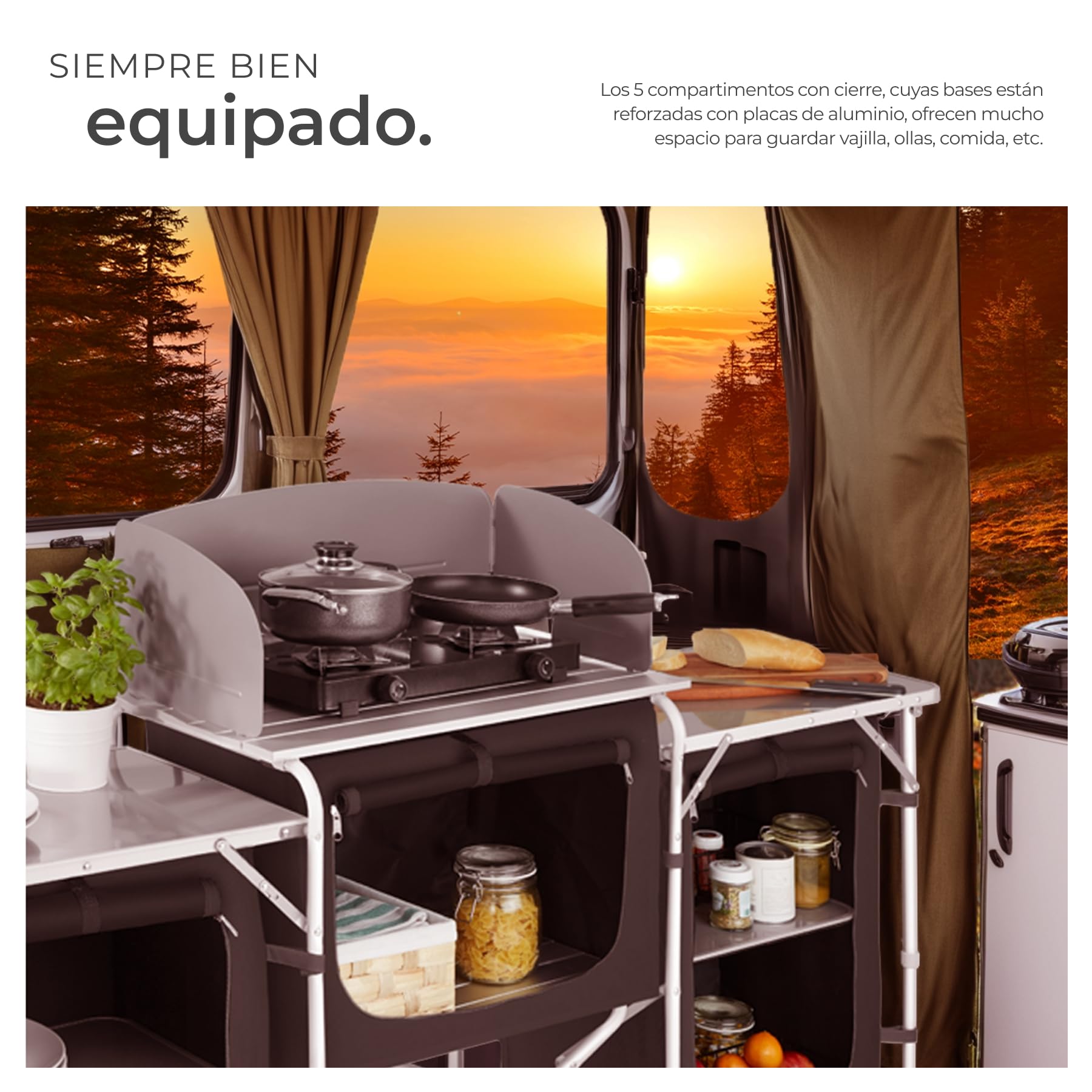 TecTake® Cocina de Camping Plegable Ligera con Bolsa de Transporte, Mesa y Armario de Cocina - Negro