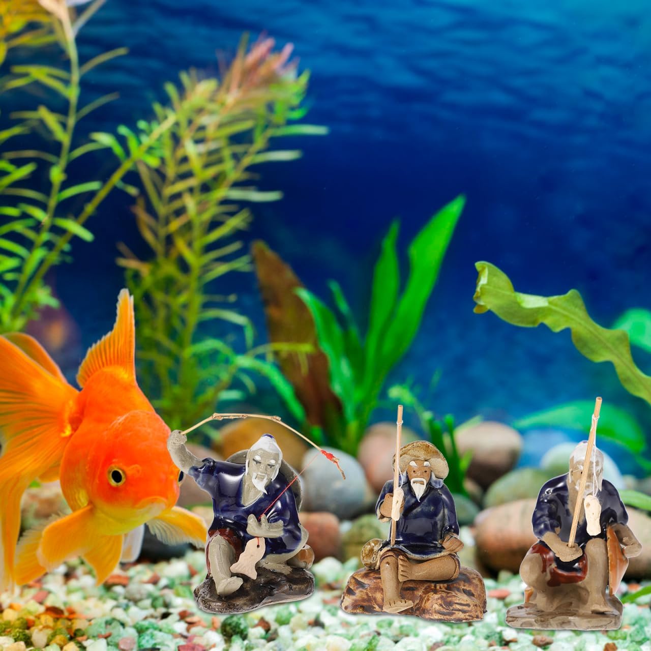 Milisten Fisherman Figurine Ceramic Mini Ornament for Aquarium Bonsai Garden D Cor 2.55X1.77X1.57 Inches Water Absorbent Porcelain Fish Tank Decoration