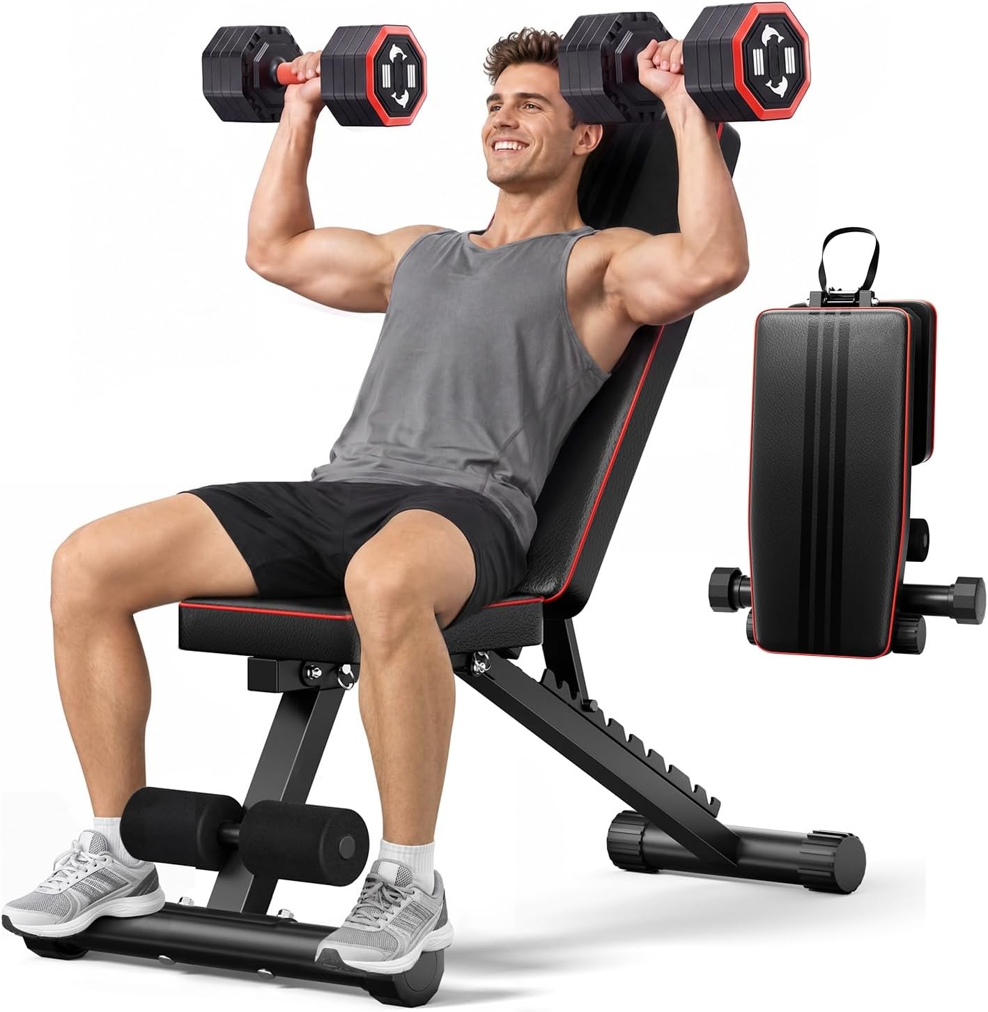Multi-Function All in 1 Weight Bench Set - Multi-Positions Heavy Duty Weight Lifting Sit Up Bench Workout Benchs Folding Bench Press for Home Gym