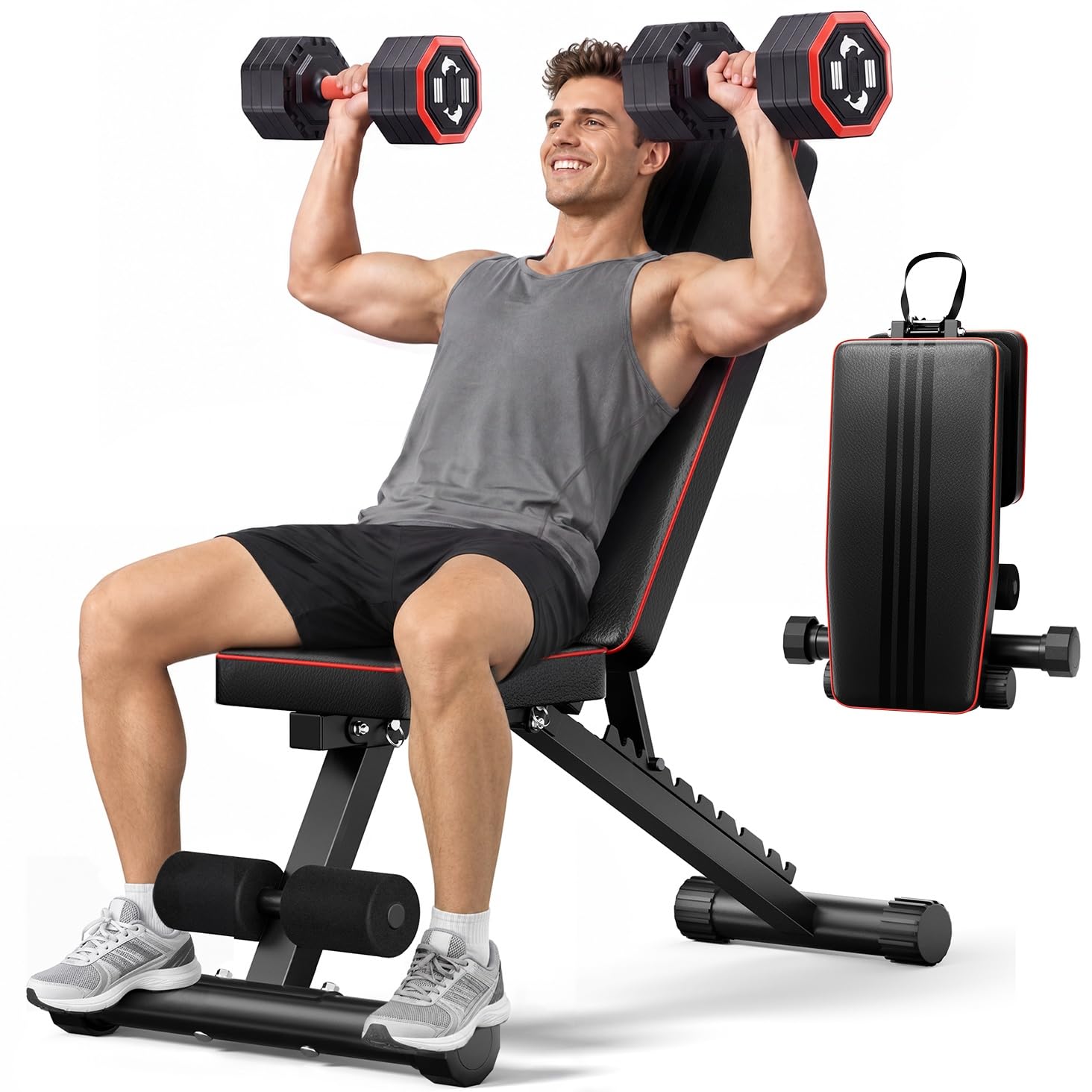 Multi-Function All in 1 Weight Bench Set - Multi-Positions Heavy Duty Weight Lifting Sit Up Bench Workout Benchs Folding Bench Press for Home Gym