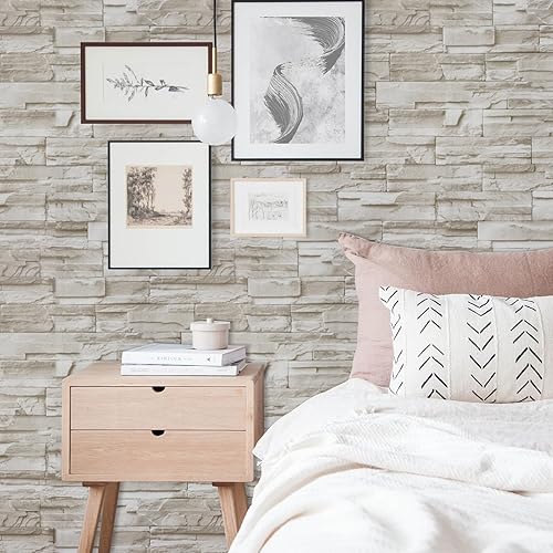 Miniatura 8 de ConCus-T Papel tapiz de ladrillos de piedra de contacto papel tapiz de ladrillo de piedra sintética 1772 x 1378 pulgadas autoadhesivo impermeable