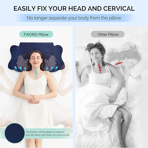 Miniatura 3 de Almohada cervical para aliviar el dolor de cuello, almohada ortopédica ergonómica de doble cara con funda de almohada de seda de hielo, almohada de