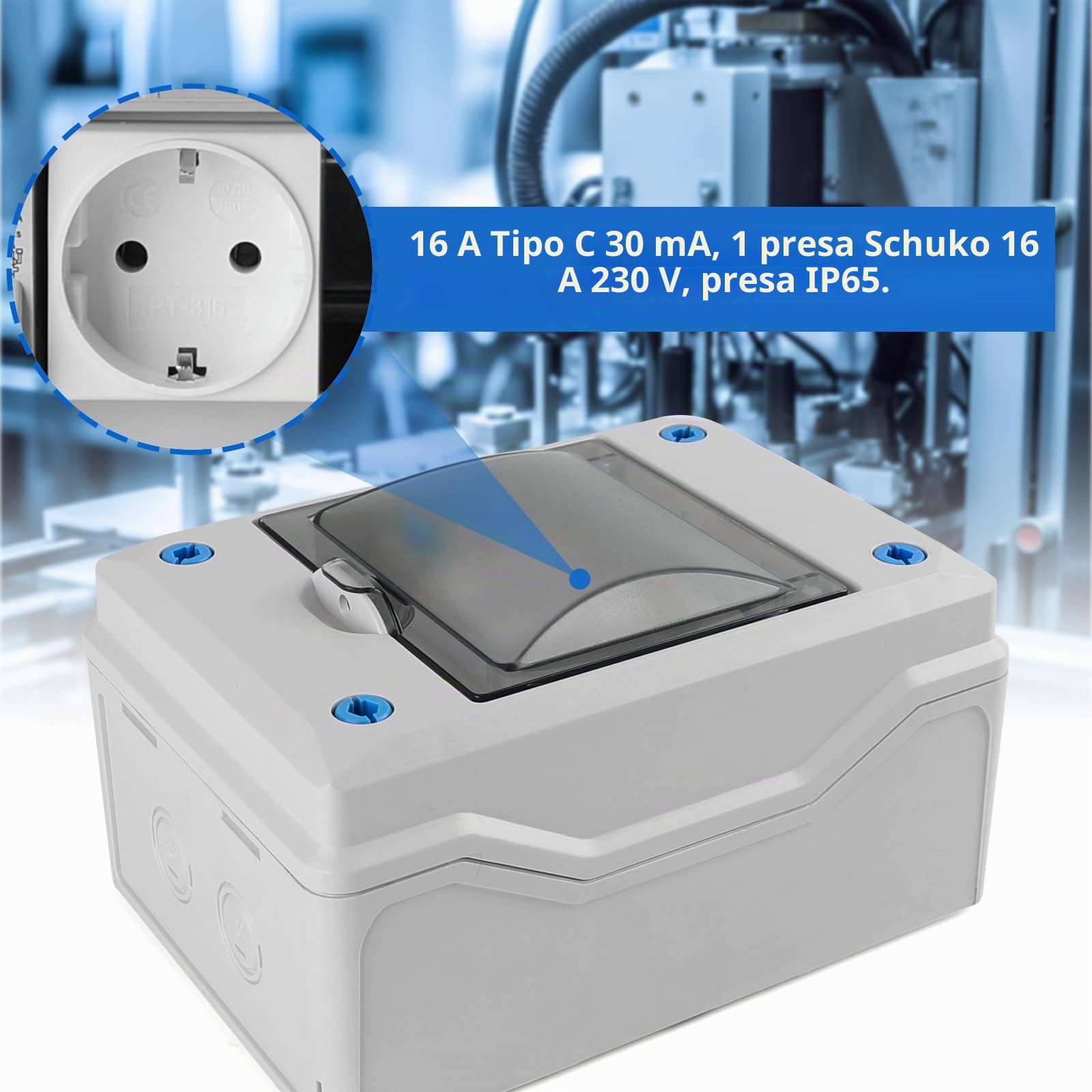 Scatola Di Derivazione,Presa Schuko Con Interruttore, Interruttore Differenziale Con 16 A 230 V - 1/ Ip65, Presa Esterna Impermeabile Per Spazi Esterni E Ambienti Umidi