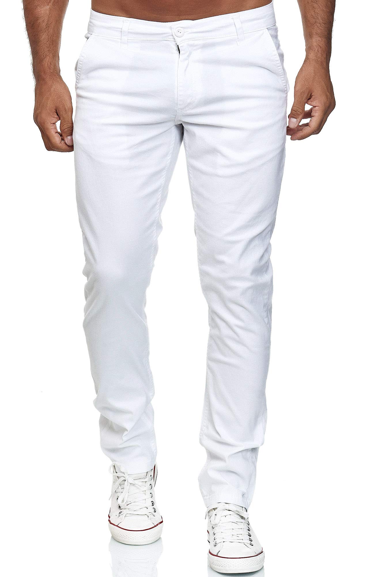 Elara Herren Chino Hose Slim Fit Stretch Chunkyrayan MEL009-Weiß-31/32