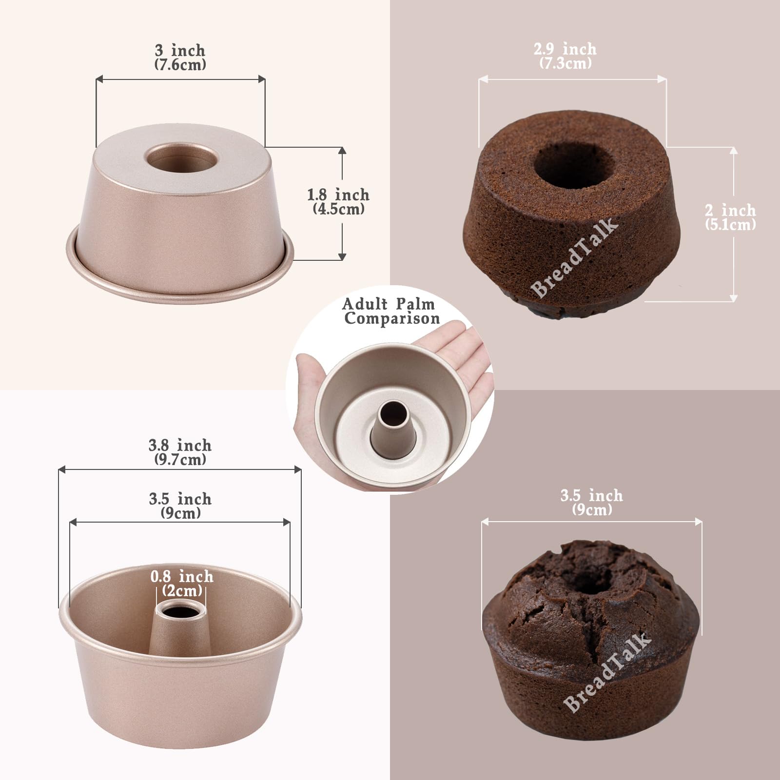 Mini-Engel-Kuchenformen, 10,2 cm, antihaftbeschichtet, Aluminiumrohr zum Backen von Chiffon, Gugelhupf und Biskuitkuchen, abnehmbarer Boden, leicht zu lösen, ofen- und spülmaschinenfest, 6 Stück