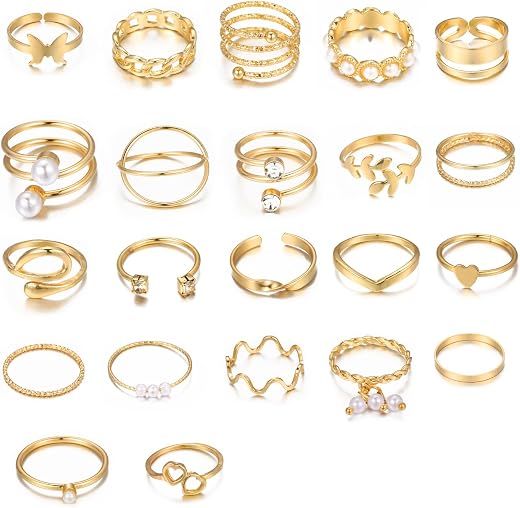 Shining Diva Fashion Set of 22 Latest Stylish Gold Plated Rings for Women and Girls (16362r)