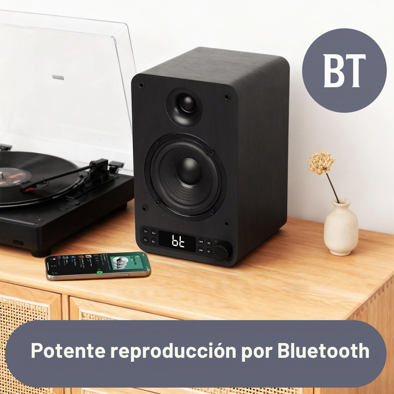 LEMEGA Core X1 - Altavoces de estantería – Par activo de 40 W con transmisión Bluetooth, altavoces HDMI ARC para TV, entradas ópticas/USB/AUX/RCA, pantalla LED completa, control de graves y agudos