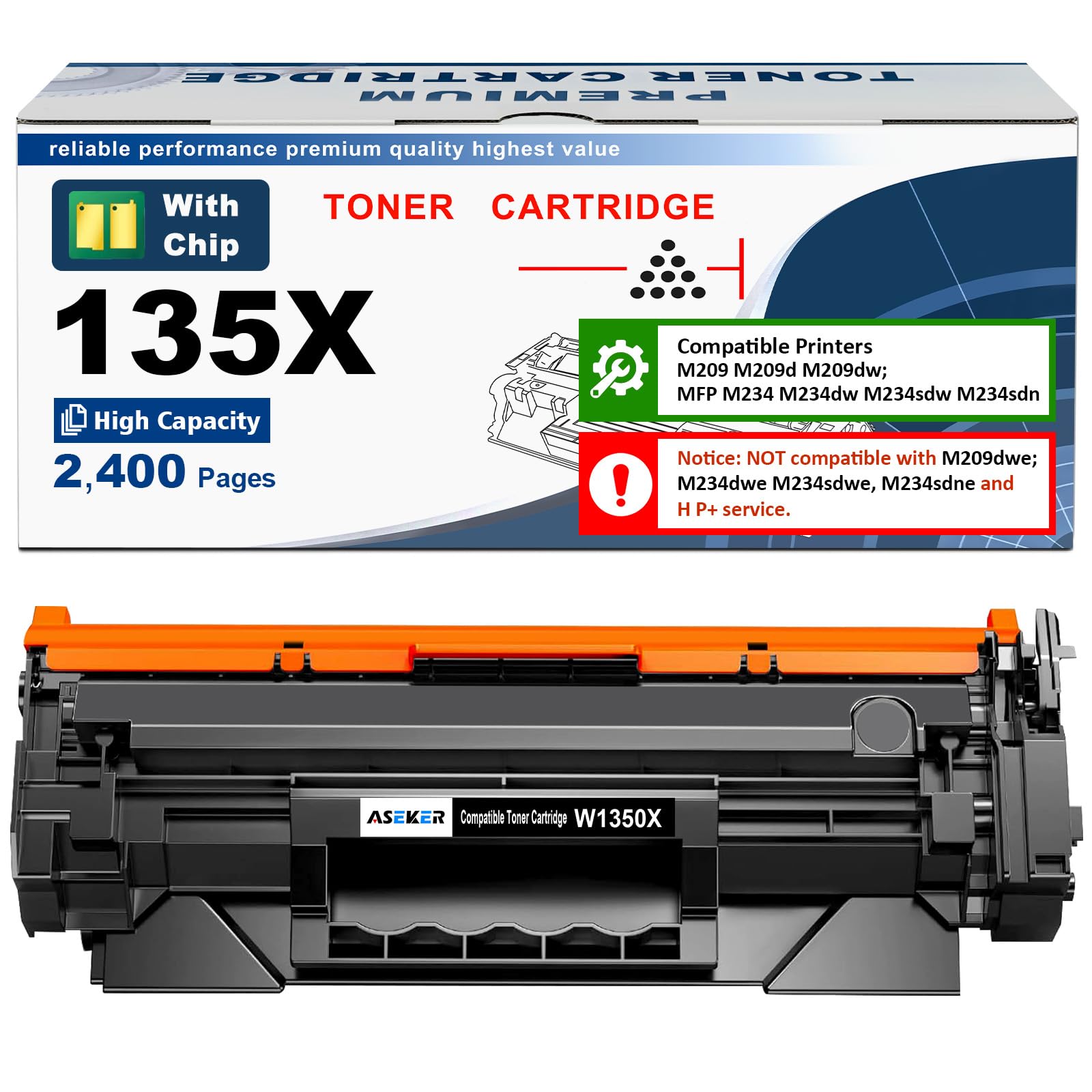 135X W1350X ( 135A W1350A ) Toner di Cartuccia [con chip] Alta Resa 2400 pagine Compatibile per HP LaserJet M207dw M209 M209d M209dw M234 M234d M234dw M234sdw M234sdn M235sdw Stampanti