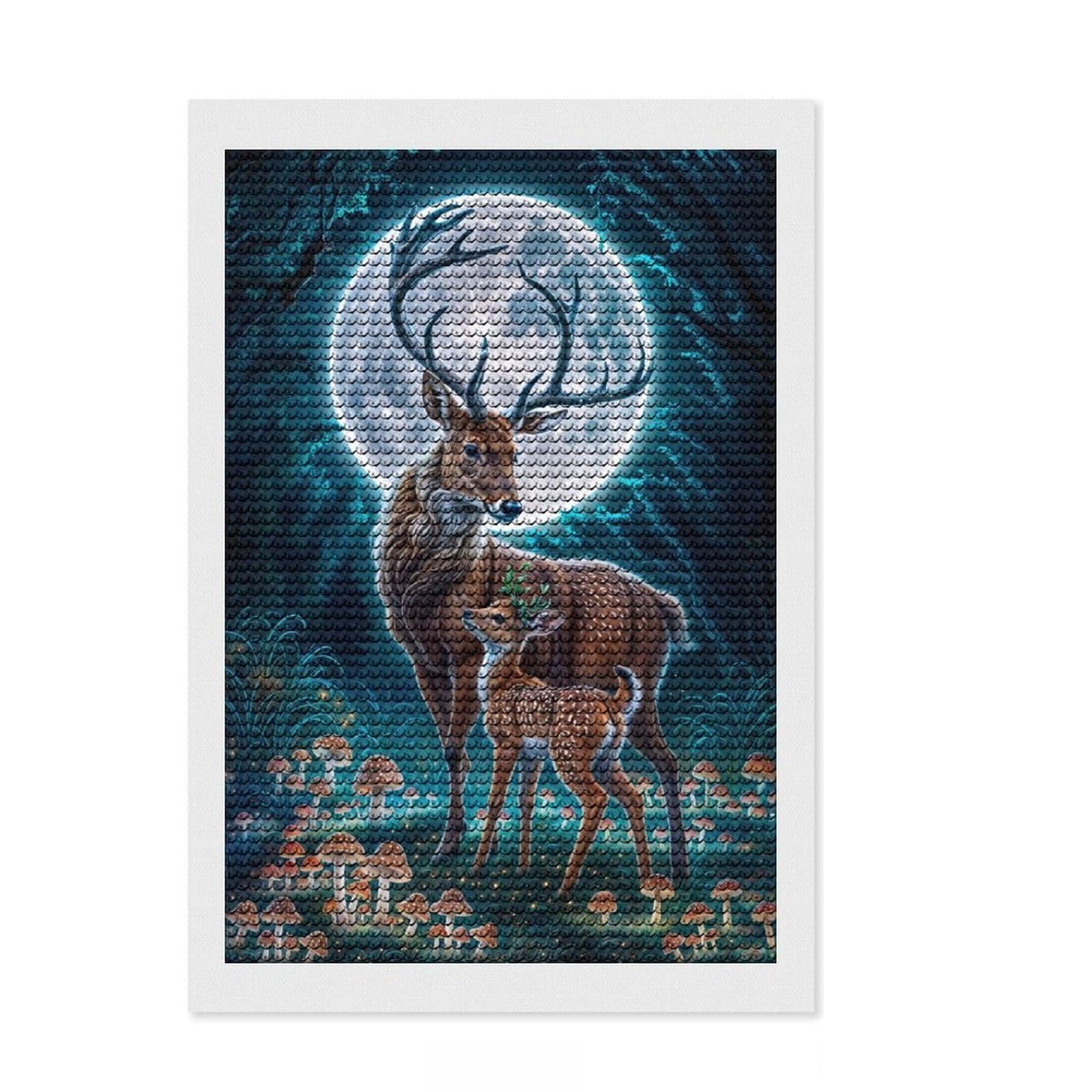 Junmoney Deer Fawn Moonlit Forest Diamond Style Art Kit 8"x12", Christmas Gift, Leisure Activity, Modern Decor, DIY Craft, Bedroom Decor