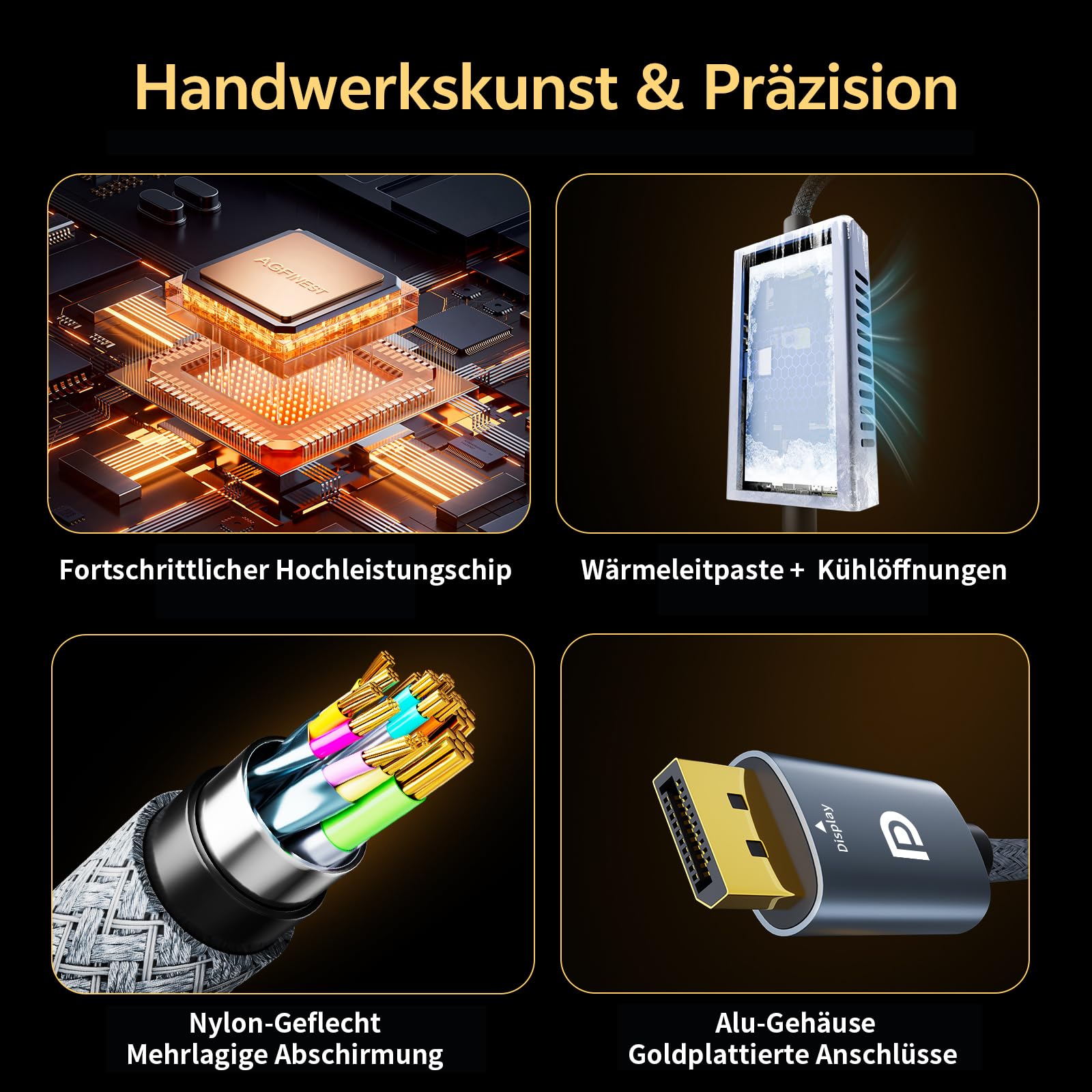 Aktives HDMI auf DisplayPort Kabel 2M - 8K@60Hz 4K@120 2K@240Hz, Unidirektional Von HDMI 2.1 Quelle zu DP1.4 Monitor, Unterstützt HDR VRR 10Bit, Kompatibel mit PS5 Xbox Swith Dock PC Laptop zu Monitor