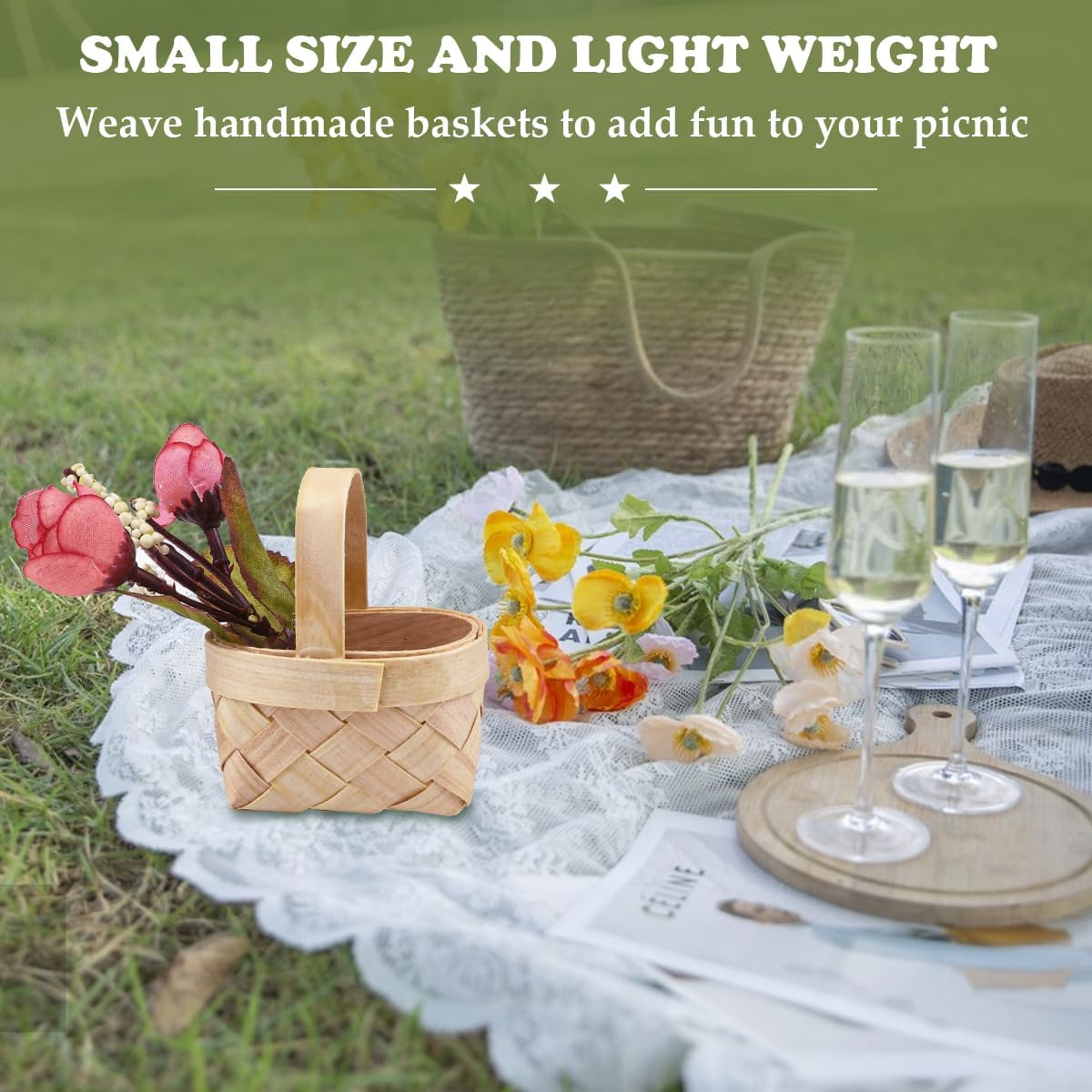 15Pcs Mini Bamboo Woven Baskets with Handles - Ideal for Wedding Party Favors, Ornaments and Crafts image 5