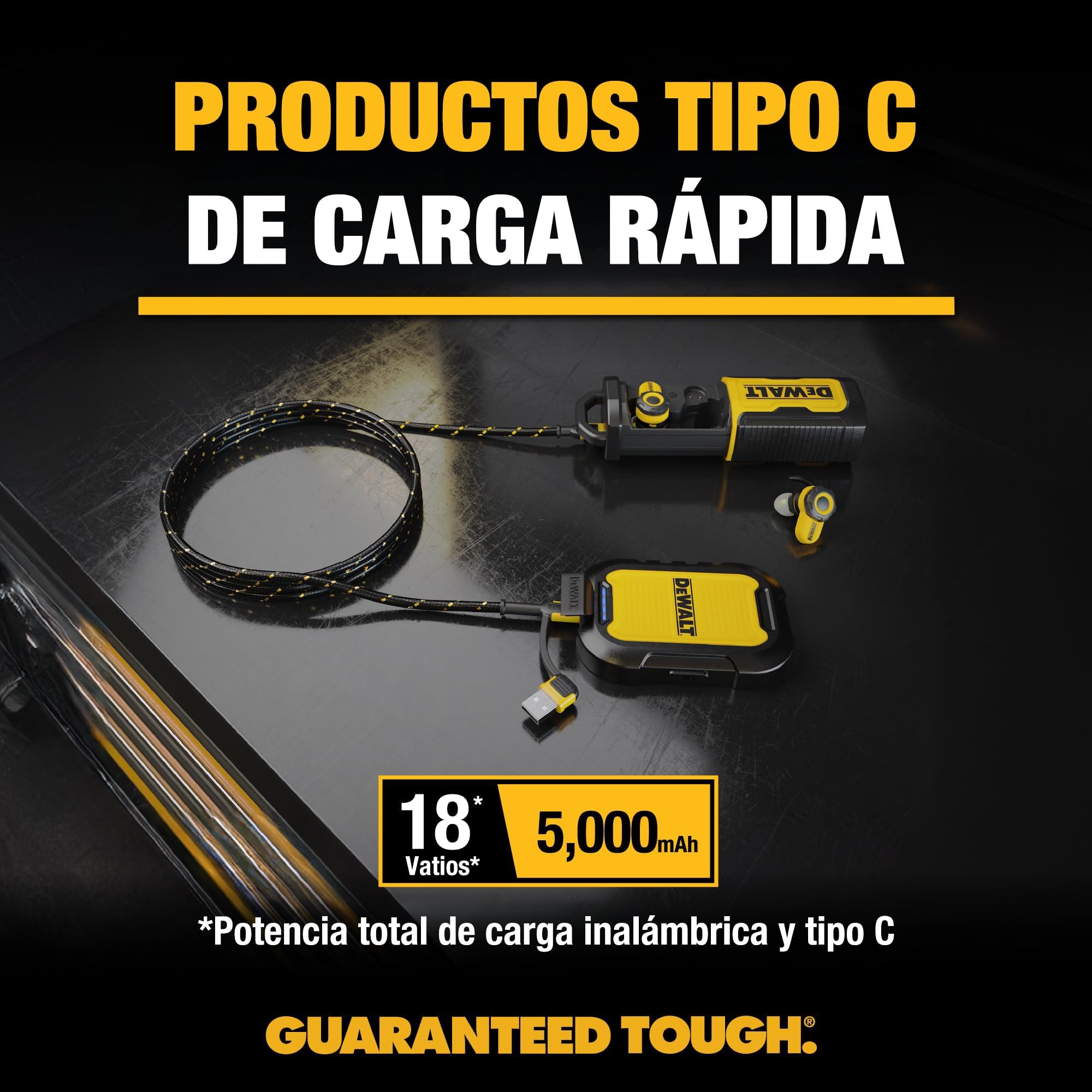 DEWALT Power Bank Magnético de Uso Intensivo 5.000 mAh, Batería Externa Inalámbrica Rugerizada con Carga Rápida 18W, USB-C a C con Adaptador USB, Compatible con MagSafe iPhone.